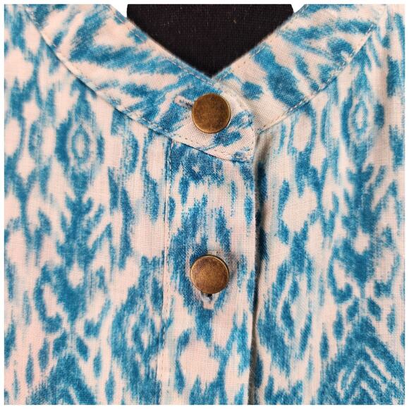 Cynthia Rowley Dress Women 2 Blue Linen Sleeveless Geometric Print Lined Pockets - Picture 5 of 15